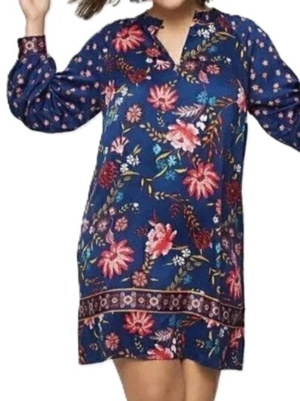 Loft Long Sleeve Shift Dress Size XSP Bright Floral